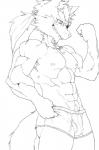 abs anthro boxer_briefs bulge clothed clothing clothing_pull eye_patch eyewear flexing grin hair male muscular muscular_anthro muscular_male nipples pecs ponytail pose pubes smile solo topless underwear underwear_pull ducati nintendo star_fox wolf_o'donnell canid canine canis mammal wolf black_and_white digital_media_(artwork) line_art monochrome pinup