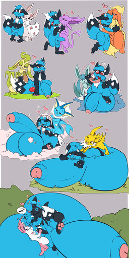 2_horns accessory anthro apron balls balls_expansion bathing_another big_balls big_penis biped black_body black_markings blue_body brushing_tail cheek_tuft chest_tuft claws clothing collar collar_only cuddling dessert dipstick_tail duo expansion eyes_closed face_lick facial_tuft female feral flower_in_tail fluffy fluffy_tail food foreskin furgonomics genital_expansion genitals glans gloves_(marking) green_markings grey_body group half-closed_eyes half-erect head_tuft heart_symbol holding_object horn hug huge_balls huge_penis humanoid_genitalia humanoid_penis hyper hyper_balls hyper_genitalia hyper_penis ice_cream leg_markings licking long_tongue looking_at_another lying lying_on_another male male/female markings massage multicolored_body narrowed_eyes neck_tuft nude on_back on_front on_hind_legs orange_body pawpads penis penis_expansion personal_grooming prehensile_tongue quadruped semi-anthro simple_background sitting sleeping socks_(marking) sound_effects spiked_collar spiked_tail spikes spikes_(anatomy) tail tail_accessory tail_markings tan_body tentacles toe_claws tongue tongue_out trio tuft two_tone_body vine_tentacles vowelless vowelless_sound_effect white_markings yellow_body zzz fuf nintendo pokemon ambiguous_species eevee eeveelution espeon flareon generation_1_pokemon generation_2_pokemon generation_4_pokemon generation_6_pokemon glaceon jolteon leafeon mammal pokemon_(species) sylveon umbreon vaporeon 2019 hi_res multiple_images multiple_scenes