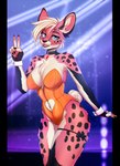absurd_res anthro bunny_costume clothing collar costume digital_media_(artwork) felid feline female fur hi_res leotard looking_at_viewer mammal mecaw neon_lights pink_body pink_fur serval solo