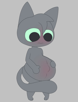 belly belly_blush big_belly blush body_blush green_sclera grey_background grey_body male nude pregnant pregnant_male simple_background solo tail tuft gooblie_2 isaac_(gooblie_ii) domestic_cat felid feline felis mammal absurd_res hi_res