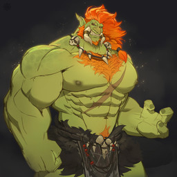 3_fingers abs barazoku big_muscles body_hair bone brown_hair chest_hair chest_tuft countershade_hands countershading ear_piercing fingers green_arms green_body green_chest green_fingers green_hands green_head green_legs green_nipples green_skin green_tail hair happy_trail jewelry male male_humanoid muscular muscular_humanoid necklace nipples not_furry orange_pubes pecs piercing pointy_ears pubes red_eyes scar skull solo tail tuft tusks internaledge zin'tah_(raelthan) humanoid troll_(mythology) 2025 hi_res