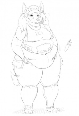 3_toes anthro barefoot belly belly_grab belly_overhang belt_pouch big_belly big_breasts biped blush blush_lines bottomwear breasts bulletproof_vest claws clothed clothing dea embarrassed feet female fingerless_gloves fur gloves hair hand_on_own_belly handwear hat headgear headwear huge_thighs long_hair love_handles navel overweight overweight_anthro overweight_female pants police shirt simple_background solo standing tail text text_on_clothing text_on_hat text_on_headwear thick_thighs three-quarter_view tight_bottomwear tight_clothing tight_pants toes topwear undersized_clothing undersized_topwear uniform weight_conscious white_background wide_hips huwon canid canine canis domestic_dog german_shepherd herding_dog mammal pastoral_dog 2017 black_and_white full-length_portrait hi_res monochrome portrait signature sketch