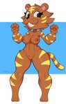 3_toes 5_fingers anthro areola breasts eyelashes feet female fingers freckles genitals grin looking_at_viewer nipples nude pussy simple_background smile solo stripes thick_thighs toes wide_hipped_female wide_hips mehdrawings animal_crossing nintendo bangle_(animal_crossing) felid mammal pantherine tiger 2020 absurd_res digital_media_(artwork) hi_res signature