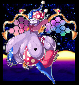 big_breasts biped bodily_fluids bottomwear bow_tie breasts clothed clothed_female clothed_humanoid clothing cute_fangs eyebrows eyelashes fangs female female_humanoid fingers front_view hair hat headgear headwear heart_(marking) huge_breasts hyper hyper_breasts legwear long_tongue looking_at_viewer markings multicolored_clothing not_furry on_one_leg open_mouth outline pose purple_body purple_eyes purple_hair saliva solo standing sweat teeth text thick_thighs tongue tongue_out wide_hips wings voctopie kirby_(series) nintendo marx_(kirby) humanoid 2025 absurd_res artist_name digital_drawing_(artwork) digital_media_(artwork) hi_res