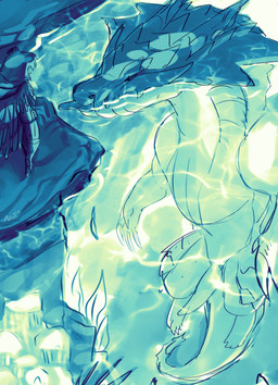 bedroom_eyes blue_body caustics countershading duo erection feral genitals looking_at_another male narrowed_eyes penis plant rock scales seductive tail tapering_penis tongue tongue_out underwater water xxbrewbeastxx capcom monster_hunter human lagiacrus leviathan_(mh) mammal 2025 absurd_res colored digital_media_(artwork) hi_res shaded