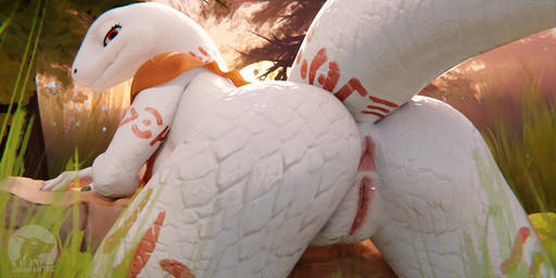 albino anthro anus big_butt bodily_fluids butt female genital_fluids genitals looking_at_viewer looking_back markings non-mammal_vulva nude presenting presenting_vulva raised_tail solo tail thick_thighs tribal vaginal_fluids vulva white_body furromantic furromantic_(modeler) overlord_(series) crusch_lulu lizard lizardman lizardman_(overlord) reptile scalie 2:1 3d_(artwork) digital_media_(artwork) hi_res