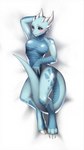 anthro bed dakimakura furniture lying nude on_back solo siamkhan kobold dakimakura_design hi_res