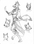 anthro choker clothing digitigrade dress female jewelry necklace solo tail scott_ruggels asheru_(setting) calpernia canid canine canis mammal wolf greyscale monochrome sketch