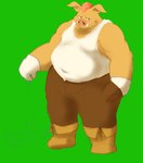 anthro bottomwear brown_body brown_fur clothing fur green_background humanoid_hands kemono male overweight overweight_anthro overweight_male pants shirt simple_background solo topwear armadirou mammal suid suina sus_(pig) wild_boar 2020 hi_res