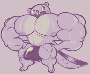 anthro big_muscles bulge clothed clothing heart_nose heart_symbol huge_muscles hyper hyper_muscles male muscular pecs purple_body purple_skin solo speedo speedo_only swimwear topless sleezyslob happy_tree_friends toothy_(htf) beaver mammal rodent