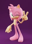 anthro blob_feet female flat_chested genitals gesture hand_gesture looking_at_viewer narrow_hips nude on_model one_eye_closed pink_body pussy solo thin_calves thin_legs thin_thighs v_sign wink winking_at_viewer young graphitys sega sonic_the_hedgehog_(series) amy_rose eulipotyphlan hedgehog mammal 3d_(artwork) digital_media_(artwork) hi_res