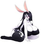 anthro big_breasts black_hair breasts cleavage clothed clothing female fur hair huge_breasts solo white_body white_fur anarchy_puppet lagomorph leporid mammal rabbit hi_res