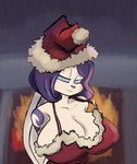 anthro big_breasts blue_eyes breasts christmas_clothing christmas_headwear cleavage clothed clothing female fireplace fur hair hat headgear headwear holidays purple_hair santa_hat solo tan_body tan_fur dvillai christmas dreamkeepers vanth's_mom lagomorph leporid mammal rabbit hi_res