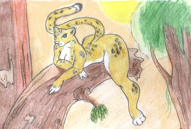 anthro big_butt blue_eyes branch breasts butt female fur in_tree markings nude on_branch outside plant sky solo spots spotted_body spotted_fur sun thick_thighs tree danellz felid leopard mammal pantherine 2007 traditional_media_(artwork)