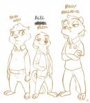 anthro clothed clothing female group looking_at_viewer male simple_background smile text white_background alec8ter conditional_dnp disney zootopia alec's_meerkat ground_squirrel herpestid mammal meerkat mink mustelid musteline prairie_dog rodent sciurid true_musteline 2016 monochrome signature