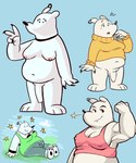 2021 5:6 anthro areola balls bear big_penis blue_background blush bottomless bottomwear bra breasts clothed clothing digital_drawing_(artwork) digital_media_(artwork) ear_piercing evelyn_(sff) flaccid flexing flexing_bicep foreskin fur genitals gynomorph happy hi_res intersex jeridoovevo mammal medium_breasts muscular muscular_anthro muscular_arms muscular_intersex nails navel nipple_outline nipples nude pants penis piercing polar_bear sharp_nails simple_background slightly_chubby slightly_chubby_anthro slightly_chubby_gynomorph slightly_chubby_intersex smile solo super_fuck_friends sweater thick_thighs topwear trans_(lore) trans_woman_(lore) underwear unretracted_foreskin ursine white_body white_fur