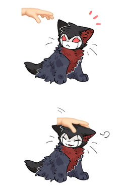 ambiguous_gender black_body black_fur duo eyes_closed feral feral_focus fingers fur inner_ear_fluff motion_lines mouth_closed open_mouth open_smile paws red_eyes simple_background smile solo_focus tuft white_background aaasakawa hollow_knight_(franchise) team_cherry grimmchild_(hollow_knight) human mammal 2026 hi_res