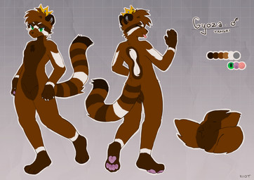 anthro brown_body brown_fur chest_tuft claws crown crown_only eyebrows fur gender_symbol geometric_background gold_(metal) gold_crown gold_jewelry green_eyes grid_background hair headgear headgear_only jewelry long_tail male male_symbol markings mouth_closed multicolored_body multicolored_fur nude outline pattern_background pawpads pink_pawpads rear_view ring_(marking) ringed_tail simple_background smile solo striped_markings striped_tail stripes symbol tail tail_markings text tongue tongue_out tuft white_body white_fur white_stripes riotbackup gyoza99 canid canine mammal raccoon_dog tanuki 2022 absurd_res artist_name digital_media_(artwork) hi_res model_sheet signature