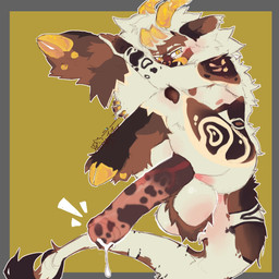 animal_genitalia animal_penis anthro balls bent_legs big_balls big_penis blonde_hair bodily_fluids body_hair brown_body brown_fur equine_genitalia equine_penis fur fur_markings genital_fluids genitals hair hairy_balls hooves horn leaking_precum looking_at_viewer male markings penis precum raised_leg solo tail tan_body tan_fur vein veiny_penis yellow_eyes yellow_horn foxyffox caden_(huf13) bovid caprine caprine_demon demon goat_demon mammal hi_res
