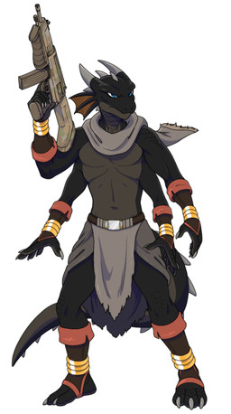 3_toes 4_arms anthro assault_rifle barefoot feet fin gun holding_gun holding_object holding_ranged_weapon holding_weapon male multi_arm multi_limb ranged_weapon rifle simple_background solo standing tail toes weapon zimakum lizard reptile scalie absurd_res digital_drawing_(artwork) digital_media_(artwork) hi_res
