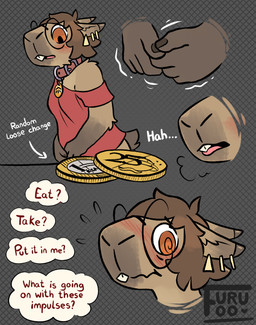anthro blush bodily_fluids breath buckteeth coin coin_slot collar confusion eyewear female fidgeting glasses inner_monologue panting slightly_chubby slightly_chubby_anthro slightly_chubby_female slow_transformation slowburn solo spiral spiral_eyes sweat teeth text thinking transformation wearing_collar furufoo lizard_(furufoo) capybara caviid mammal rodent comic english_text hi_res sequence gynomorph_(lore) trans_(lore) trans_woman_(lore)