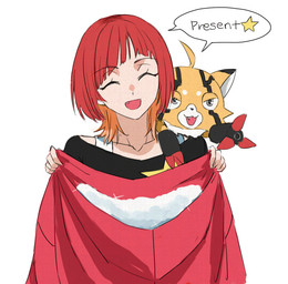 anthro duo female fur hair jaclet orange_body orange_fur red_hair smile snow text st14_kr010 bandai_namco digimon digimon_beatbreak reina_sakuya digimon_(species) human mammal pristimon english_text