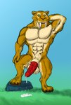 animal_genitalia animal_penis anthro anthrofied balls bodily_fluids cum cum_drip dripping erection feline_genitalia feline_penis genital_fluids genitals looking_at_viewer male muscular penis sheath solo standing fuzzytubething blue_sky_studios ice_age_(series) diego_(ice_age) felid mammal prehistoric_species saber-toothed_tiger 2022 hi_res