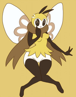 ^_^ antennae_(anatomy) anthro breasts clothing erect_nipples eyes_closed female genitals insect_wings legwear lepidopteran_wings nipples non-mammal_breasts open_mouth open_smile pseudo_clothing scarf simple_background smile solo thigh_highs vulva white_body wings yellow_background yellow_body lurking_tyger nintendo pokemon arthropod generation_7_pokemon insect pokemon_(species) ribombee 2016 hi_res