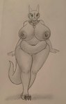 3_toes anthro belly breasts claws feet female fingers genitals green_eyes horn jewelry male navel necklace nipples non-mammal_nipples overweight overweight_female overweight_male pussy solo tail toes walking bds_charmeleon kobold scalie absurd_res hi_res sketch