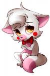 anthro anthrofied blush bow_(feature) bow_tie chibi crossed_arms daww eyebrows eyeliner fluffy fluffy_tail fur glowing glowing_eyes gynomorph intersex lipstick makeup male pawpads pink_body pink_ears pink_fur pink_pawpads pink_paws pink_tail pleading_eyes sad semi-anthro shy solo tail whiskers white_body white_fur white_tail yellow_eyes young young_anthro feline-fattale five_nights_at_freddy's five_nights_at_freddy's_2 scottgames funtime_foxy_(fnaf) mangle_(fnaf) canid canine fox mammal hi_res