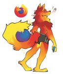 anthro biped black_nose blue_eyes blue_pawpads clothing fur male orange_body orange_fur pawpads plantigrade simple_background solo standing tail underwear yellow_body yellow_fur goldendoqqs firefox mozilla canid canine fox mammal 2021 digital_media_(artwork) hi_res