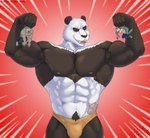 2024 abs anthro armpit_hair armpit_tuft bear beastars belly_tuft big_muscles body_hair bottomwear bulge canid canine canis cigarette clothed clothing eye_scar facial_scar giant_panda gouhin_(beastars) group hi_res holding_another jabuhusky legoshi_(beastars) macro male mammal micro missing_fur muscular muscular_anthro muscular_arms muscular_male navel nipples obliques open_mouth pants pecs riz_(beastars) scar simple_background trio tuft underwear wolf