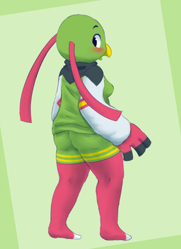 anthro anthrofied blush butt female looking_back pokemorph solo unknown_artist nintendo pokemon avian generation_2_pokemon pokemon_(species) xatu
