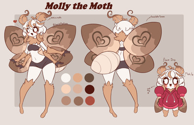 4_arms antennae_(anatomy) anthro biped bottomwear brown_wings chibi clothing female front_view hair happy heart_symbol midriff multi_arm multi_limb multicolored_body navel neck_tuft open_mouth rear_view shorts solo standing topwear tube_top tuft two_tone_body white_body white_hair wings jasminthemanticore molly_the_moth animal_humanoid arthropod arthropod_humanoid humanoid insect insect_humanoid lepidopteran lepidopteran_humanoid moth moth_humanoid 2022 absurd_res digital_media_(artwork) hi_res model_sheet