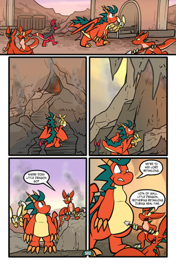 2_horns 5_panel_comic ambiguous_gender anthro balloon balloon_with_face belly biped black_nose black_text bodily_fluids building cave claws clenched_teeth closed_smile day dialogue eyebrows feral finger_claws green_eyes group holding_melee_weapon holding_object holding_polearm holding_spear holding_weapon horn inflatable looking_at_another looking_back melee_weapon mouth_closed open_mouth open_smile outside page_number polearm question_mark red_body sharp_teeth sitting smile smoke spear speech_bubble stairs standing sweat sweatdrop talking_to_another teeth text toe_claws toony town walking weapon white_sclera wings yellow_sclera virmir mythology roko_kirihoko saida suzocon canid canine dragon fox kobold mammal mythological_creature mythological_scalie scalie 2026 2:3 absurd_res comic english_text hi_res signature female_(lore) male_(lore)