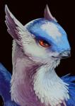 ambiguous_gender beak black_background blue_body blue_feathers feathers feral nude realistic red_eyes simple_background solo text white_body white_feathers endivinity nintendo pokemon generation_3_pokemon latios legendary_pokemon pokemon_(species) 2016 english_text