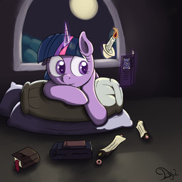 book candle detailed_background female feral fur hair horn levitation long_hair magic moon multicolored_hair night pillow purple_body purple_eyes purple_fur purple_hair reading scroll smile solo toony young young_feral twilightsquare friendship_is_magic hasbro my_little_pony mythology twilight_sparkle_(mlp) equid equine mammal mythological_creature mythological_equine unicorn 1:1 hi_res