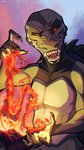 anthro cybernetic_eye cybernetics female fire lava machine magic powers red_eyes shell solo teeth teeth_showing villainous yellow_eyes skiaskai legend_of_ahya ariana_'ari'_(darkflamewolf) crocodile crocodilian hybrid reptile scalie tortoise turtle hi_res