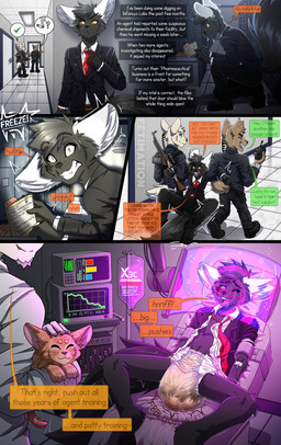 agent angry anthro big_ears bodily_fluids bound brainwashing cabinet captured caught clothing dialogue diaper dragged_away dragging feces feral files fur genital_fluids grey_body grey_fur group gun hypnotic_screen iv_bag kidnapping male medical_instrument mental_regression mind_control ranged_weapon scientific_instrument soiled_diaper soiling solo_focus spiral spiral_eyes spying suit text unclean_diaper urine used_diaper weapon wet_diaper fetimation toya_pup canid canine canis domestic_cat felid feline felis hyena mammal wolf comic english_text hi_res
