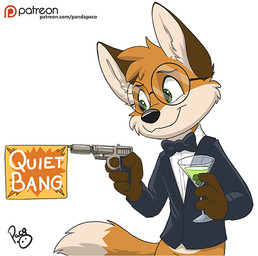 anthro black_clothing black_nose black_topwear bottomless closed_smile clothed clothing eyewear fur glasses glistening glistening_eyes green_eyes holding_glass holding_object logo male mouth_closed orange_body orange_fur patreon_logo round_glasses smile solo tan_body tan_fur text topwear white_clothing white_topwear young young_anthro young_male pandapaco patreon canid canine fox mammal artist_logo signature url