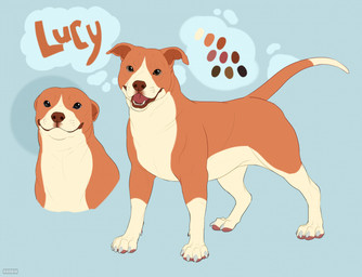 ambiguous_feral ambiguous_gender brown_eyes brown_nose color_swatch dipstick_tail feral floppy_ears fur glistening glistening_eyes markings mouth_closed open_mouth orange_body pawpads red_pawpads red_tongue side_view simple_background solo tail tail_markings tongue white_body white_fur roobin lucy_(wolffan45) american_pit_bull_terrier canid canine canis domestic_dog hunting_dog mammal pit_bull terrier hi_res model_sheet