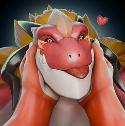 anthro black_horn black_sclera blep blonde_hair duo front_view glistening glistening_eyes hair horn long_hair looking_at_viewer male male_anthro mouth_closed orange_eyes red_body red_tongue simple_background solo_focus tongue tongue_out white_body edvardiko mythology magangz_(character) dragon mythological_creature mythological_scalie scalie 3d_(artwork) absurd_res digital_media_(artwork) hi_res