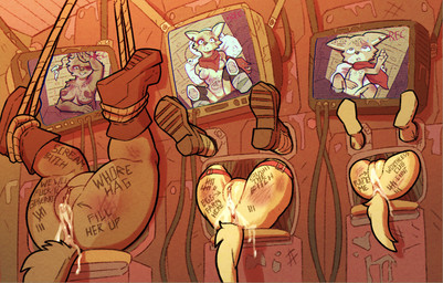 abuse after_rape after_sex age_difference anthro anus areola bdsm big_breasts biped black_nose bodily_fluids body_writing bondage boots bound breast_size_difference breasts brown_body brown_fur bruised bruised_eye cheek_tuft clothing countershade_face countershade_fur countershade_torso countershading cum cum_from_vagina cum_in_vagina cum_inside ear_piercing ear_ring electronics facial_tuft female female_anthro flat_chested footwear fur genital_fluids genitals group high-angle_view humanoid_genitalia humanoid_vulva inside larger_female leaking_cum lying medium_breasts multicolored_body multicolored_fur nipples older_female on_back piercing pubic_mound public_use red_scarf ring_piercing scarf shoes size_difference smaller_female tally_marks tan_body tan_fur television text through_wall trio tuft two_tone_body two_tone_fur vulva western_tally_marks white_body white_countershading white_fur writing_on_butt writing_on_leg young young_anthro young_female younger_female quarryjade laika_aged_through_blood laika_(laika_aged_through_blood) maya_(laika_aged_through_blood) puppy_(laika_aged_through_blood) canid canine canis coyote mammal 2026 character_request english_text hi_res