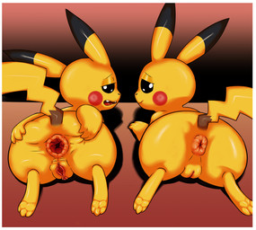 anus big_butt black_eyes black_markings black_nose border butt dipstick_ears duo ear_markings feet female feral fur gaping gaping_anus genitals humanoid_genitalia humanoid_genitalia_on_feral humanoid_vulva humanoid_vulva_on_feral looking_at_viewer looking_back looking_back_at_viewer lying markings mouth_closed multicolored_ears on_front open_mouth presenting presenting_hindquarters quadruped rear_view rosy_cheeks semi-anthro soles spread_anus spread_butt spreading take_your_pick teeth toes tongue vulva white_border yellow_body yellow_fur fieryfur nintendo pokemon generation_1_pokemon pikachu pokemon_(species) 2026 absurd_res hi_res