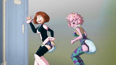 abdl accident banging_on_door big_breasts big_diaper black_sclera blush bottomwear breasts brown_eyes brown_hair clothed clothing desperation detailed_background diaper diaper_fetish duo embarrassed feces female fur_jacket hair hand_on_diaper hero_suit horn legwear looking_at_diaper omorashi open_mouth outhouse panicking pink_body pink_hair poop_desperation pooping portapotty sagging_diaper simple_background slime soiled_diaper soiling soiling_diaper standing stockings teeth touching_diaper unclean_diaper used_diaper using_diaper wearing_diaper wide_eyed yellow_eyes sketchmandl my_hero_academia ashido_mina ochaco_uraraka horned_humanoid human humanoid mammal quirked_human_(my_hero_academia) 16:9 hi_res signature widescreen