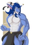 anthro bandanna blue_body blue_hair blue_scales bottomwear clothing facial_hair goatee hair kerchief loincloth looking_at_viewer male open_mouth scales simple_background solo tail yellow_eyes spinal22 mythology sanlich dragon mythological_creature mythological_scalie scalie hi_res