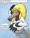 anthro blonde_hair dialogue eyewear fur glasses grey_body grey_fur hair male solo text flinters adamios_(character) anteater giant_anteater mammal pilosan xenarthran 2021 4:5 english_text hi_res swedish_text translated