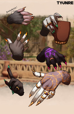 5_fingers ambiguous_gender anthro blood bodily_fluids clothing colored_nails disembodied_hand fingers gold_(metal) group hand_shot handwear henna membrane_(anatomy) nails piercing ring ring_piercing webbed_hands tyunre ombrelune albe_ombrelune fohn_ombrelune n'aschi_ombrelune sarma_ombrelune sirocco_ombrelune hi_res