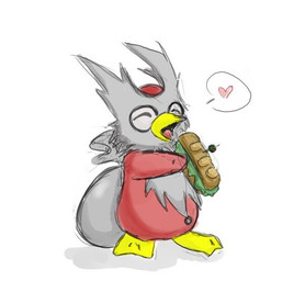 ambiguous_gender bread eating feral food fruit heart_symbol lettuce olive_(fruit) open_mouth plant sack sandwich_(food) simple_background solo submarine_sandwich vegetable white_background unknown_artist nintendo pokemon delibird generation_2_pokemon pokemon_(species)