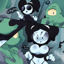 angry anthro areola assault big_breasts biped black_hair blue_eyes breasts cleavage clothed clothing cropped_sweater cross-popping_vein detailed_background dialogue double_ponytail duo ear_piercing ears_as_hair eyewear female forced forced_exposure fur green_body green_fur hair nipples off_shoulder piercing pupils shocked slit_pupils speech_bubble sunglasses sunglasses_on_face sweater tearing_clothing text thought_bubble topwear torn_clothing turtleneck wearing_sunglasses white_body white_skin yellow_sclera phosenpai pholi human lagomorph leporid mammal rabbit 1:1 comic english_text hi_res